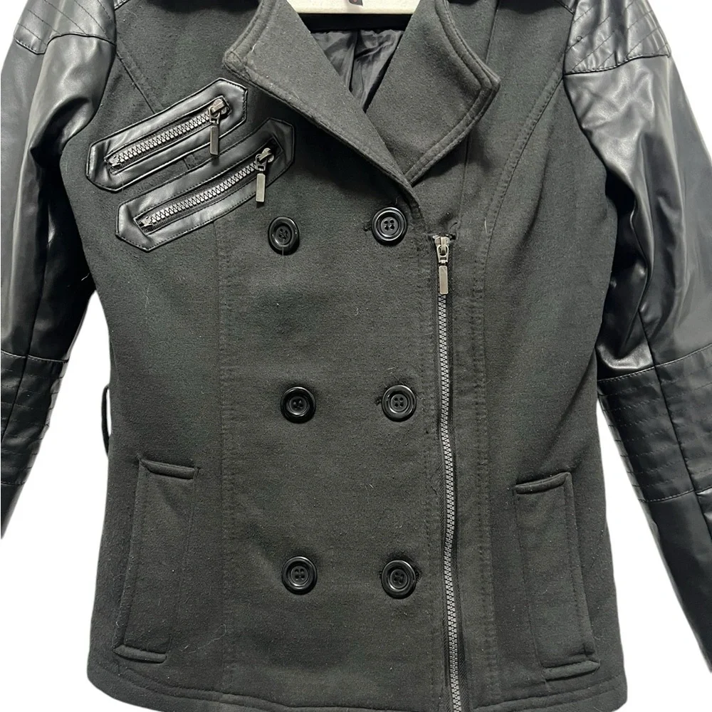 YOKI WOMENS BLACK FLEECE AND FAUX LEATHER JACKET COAT SIZE SMALL - Picture 3 of 13